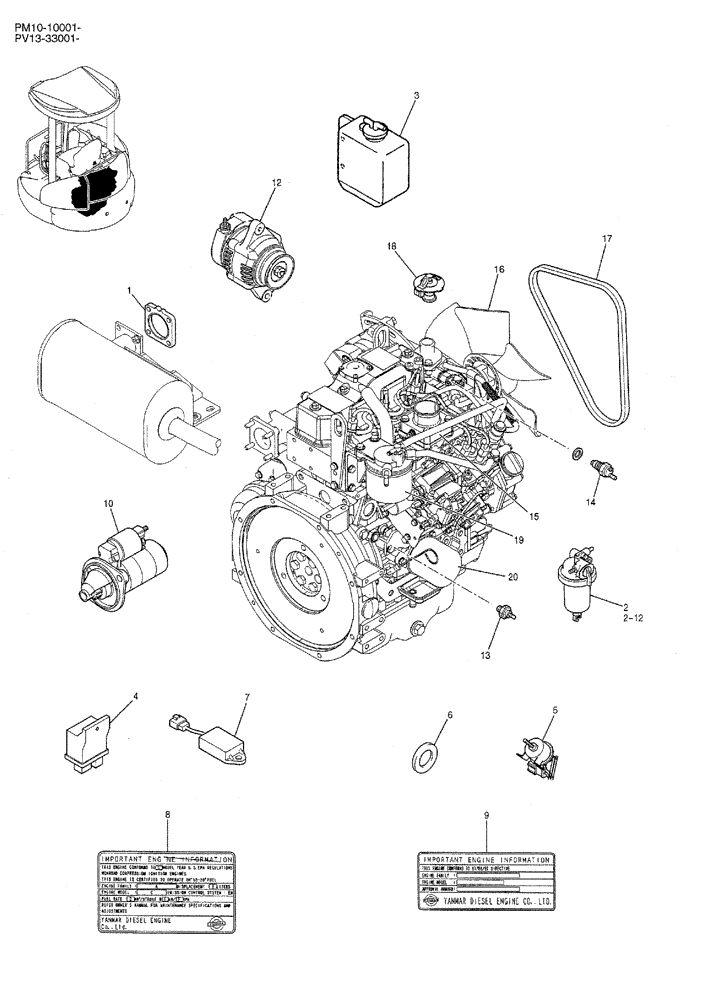 Схема запчастей Case CX27B PV13 - (01-004) - ENGINE ASSY (05) - SUPERSTRUCTURE