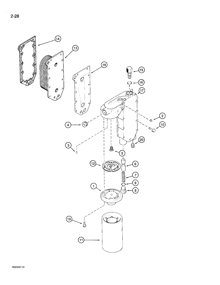 Схема запчастей Case 721 - (2-28) - OIL FILTER AND COOLER, 6T-830 ENGINE, ENG. SN 44500128 & AFTER (02) - ENGINE