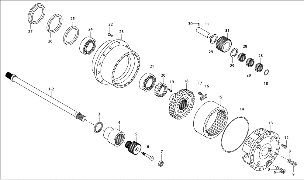 Схема запчастей Case 330B - (32A00000643[001]) - WHEEL REDUCTION GEAR, INTERMEDIATE AXLE W/WET BRAKE (87516929) (11) - AXLES/WHEELS