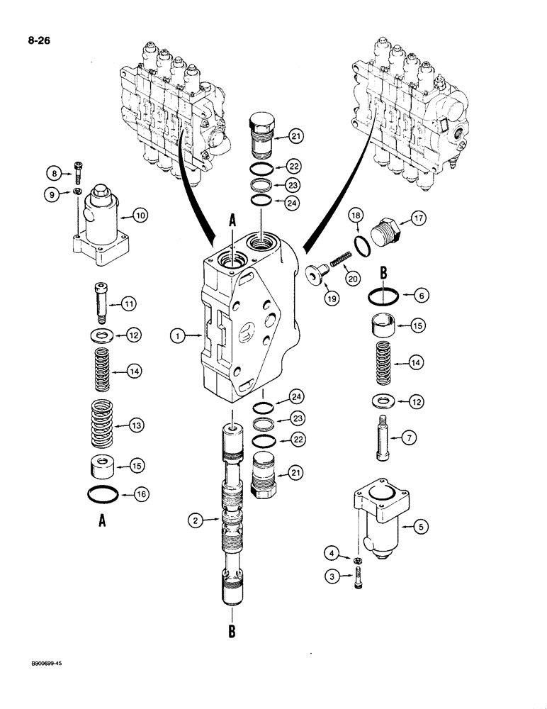 Схема запчастей Case 1085C - (8-026) - HIGH-SPEED AUXILIARY SECTION - 1986637C1 (08) - HYDRAULICS