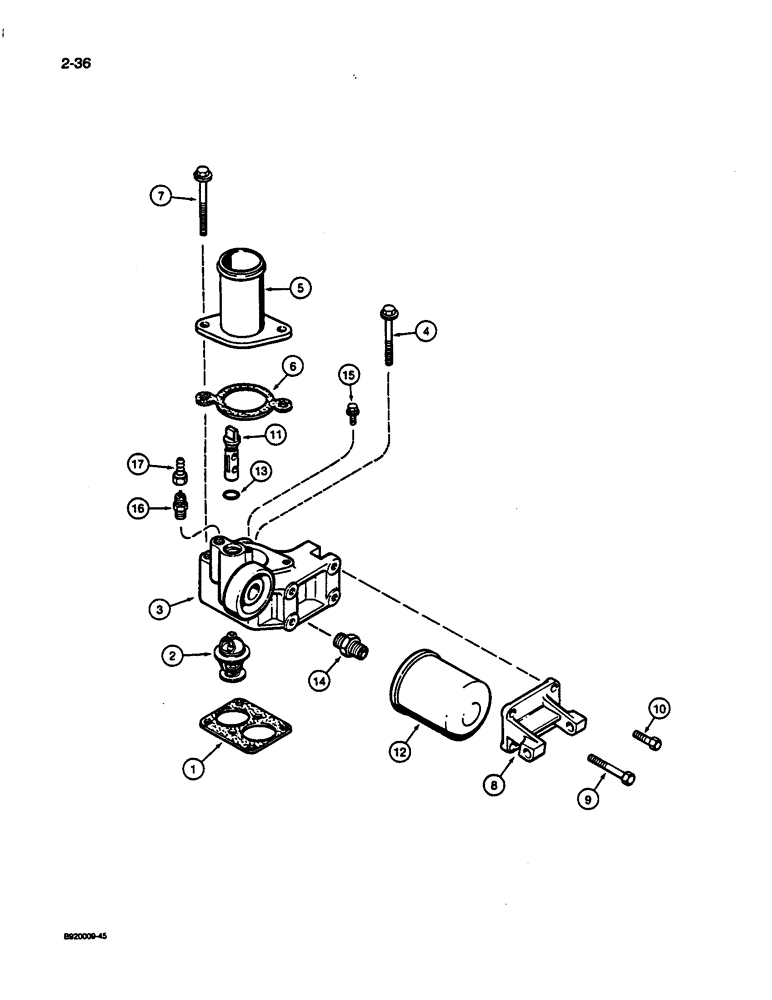 Схема запчастей Case 1187C - (2-36) - THERMOSTAT AND HOUSING, 6T-830 ENGINE (02) - ENGINE