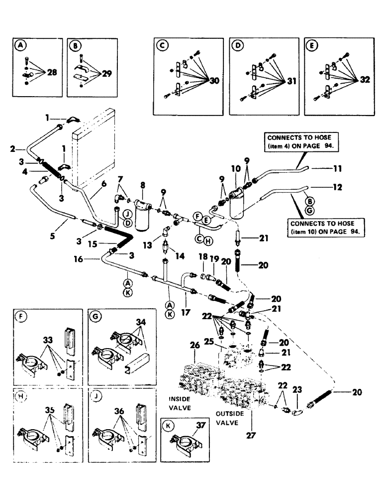 Схема запчастей Case 50 - (096) - MAIN VALVE TO RESERVOIR AND COOLER HYDRAULICS (35) - HYDRAULIC SYSTEMS