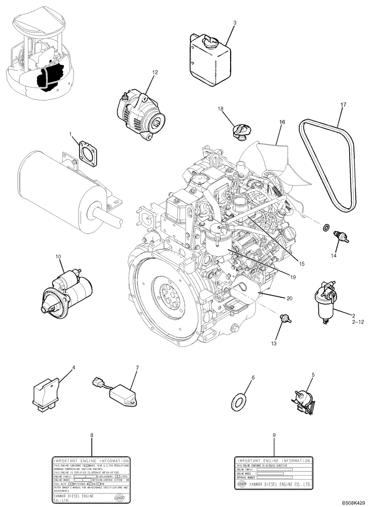 Схема запчастей Case CX27B BTW - (01-004) - ENGINE ASSY (PM02P00016F1) (10) - ENGINE