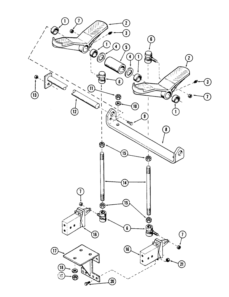 Схема запчастей Case 50 - (136) - FOOT PEDAL AND CONTROL LINKAGE, (USE WITH MODULATOR VALVES) (USED ON UNITS W/ SN. 6279926-6280344) (33) - BRAKES & CONTROLS