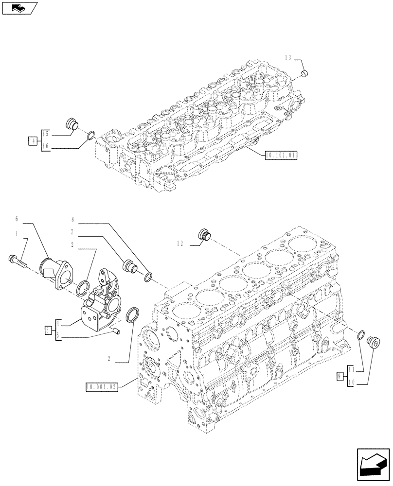 Схема запчастей Case 721F - (10.402.01[01]) - PIPING - ENGINE COOLING SYSTEM (504199747 - 504041829 - 504259533) (10) - ENGINE