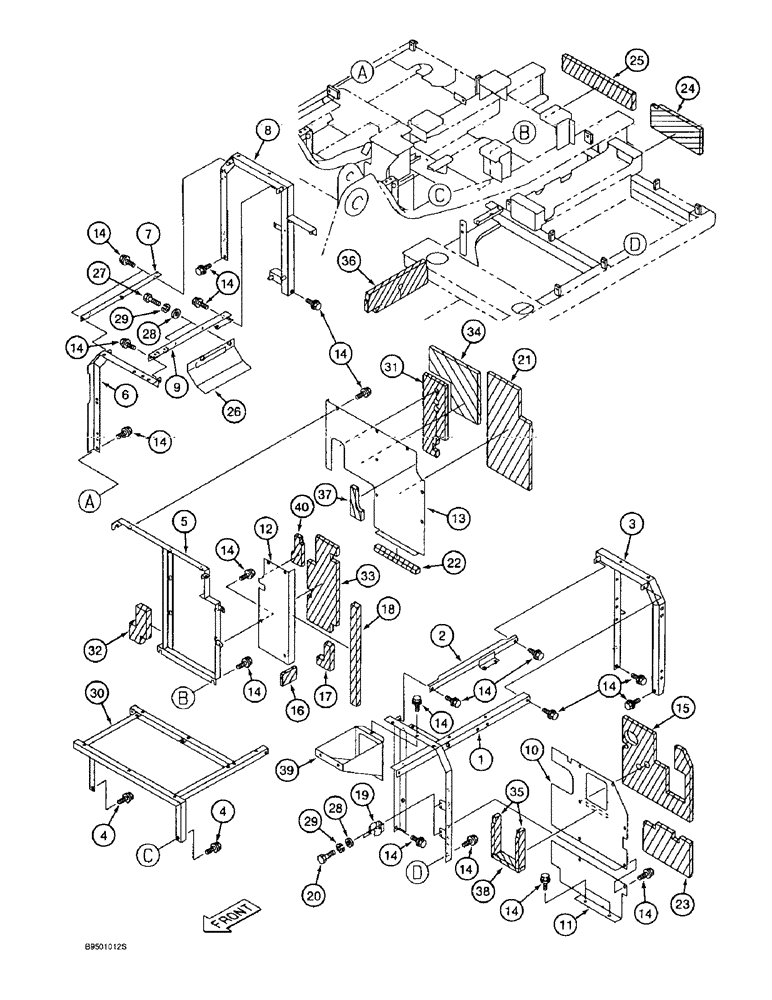 Схема запчастей Case 9020B - (9-014) - UPPER STRUCTURE, FRAMES, COVERS AND INSULATION, PRIOR TO P.I.N. DAC02#2001 (09) - CHASSIS