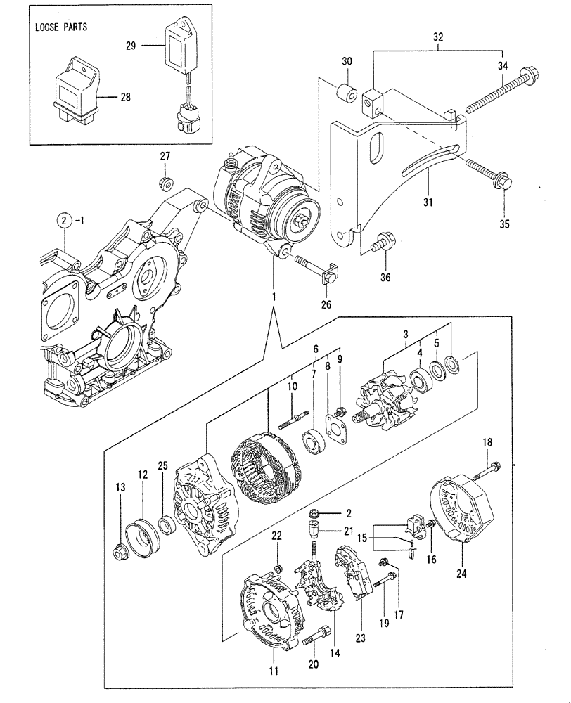 Схема запчастей Case CX36B - (ENGINE-15[1]) - CURRENT GENERATOR (55) - ELECTRICAL SYSTEMS