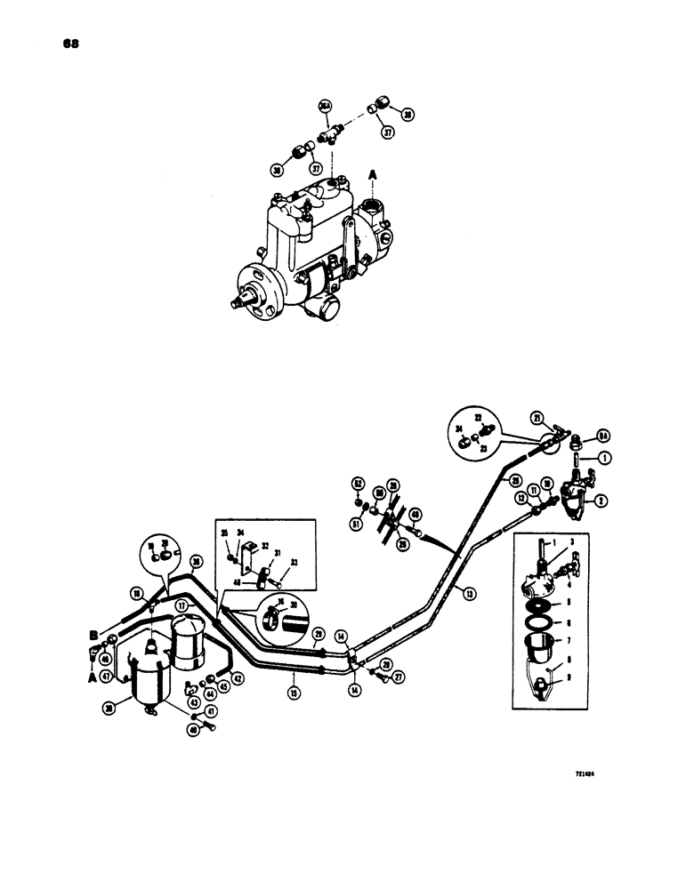 Схема запчастей Case 450 - (068) - FUEL LINES AND STRAINER (02) - FUEL SYSTEM