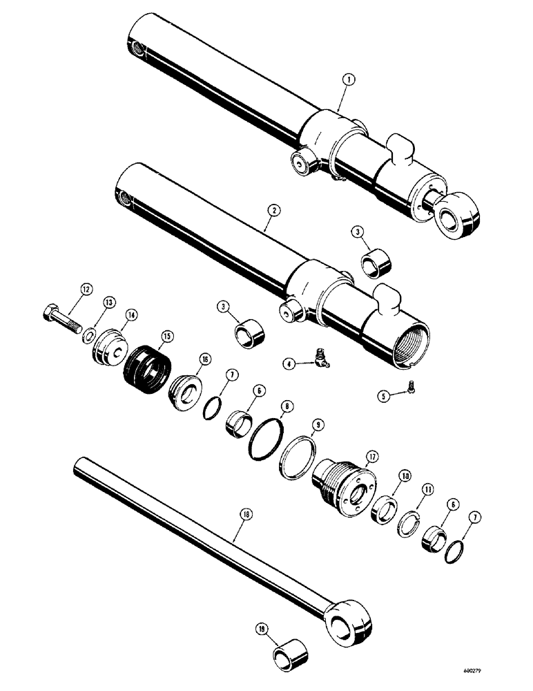 Схема запчастей Case 23 - (054) - D33421 AND D36751 LOADER DUMP CYLINDER 