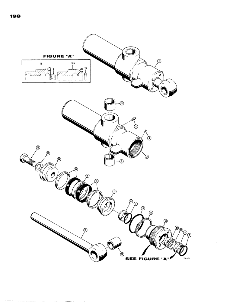 Схема запчастей Case 850 - (198) - RIPPER CYLINDERS, USES SPLIT SNAP IN OUTER ROD WIPER (07) - HYDRAULIC SYSTEM