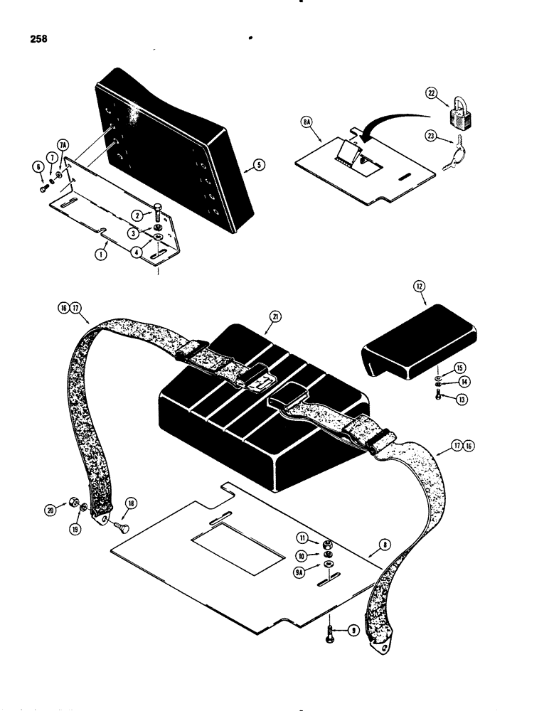 Схема запчастей Case 455B - (258) - SEAT AND SEAT BELT (05) - UPPERSTRUCTURE CHASSIS