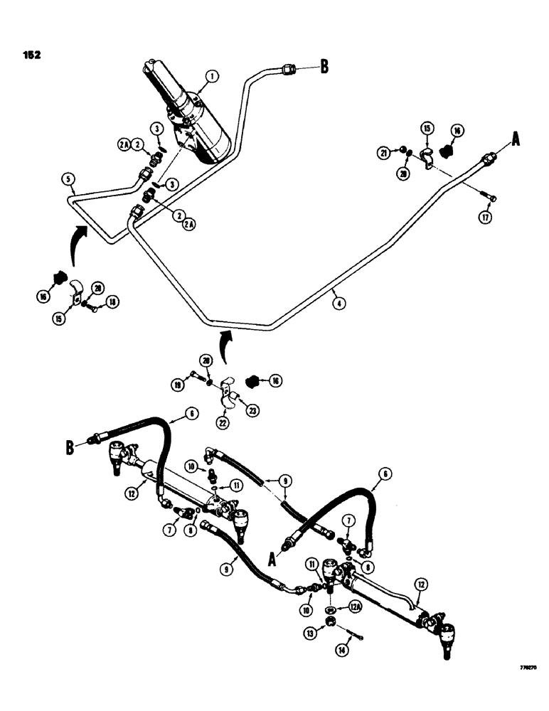 Схема запчастей Case 580C - (152) - STEERING HYDRAULIC CIRCUIT, VALVE TO CYLINDERS (05) - STEERING