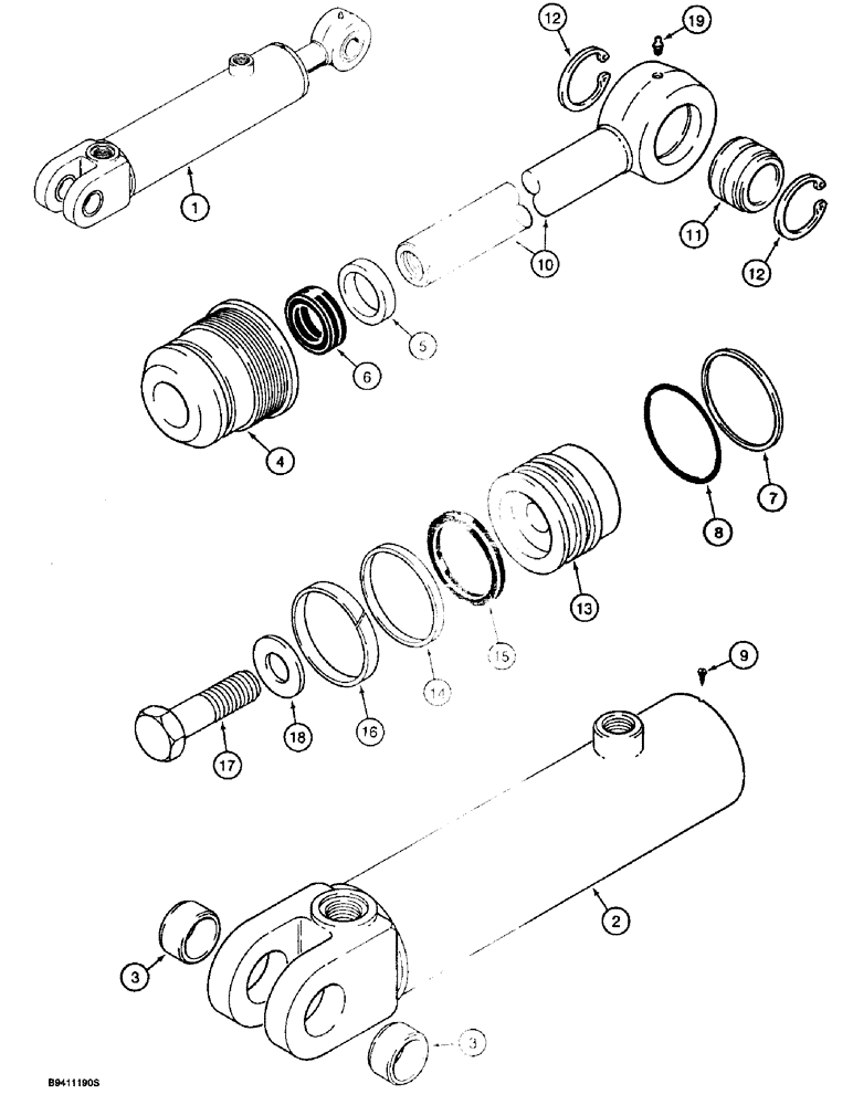 Схема запчастей Case 570LXT - (8-142) - THREE-POINT HITCH TILT CYLINDER, 570LXT MODELS (08) - HYDRAULICS