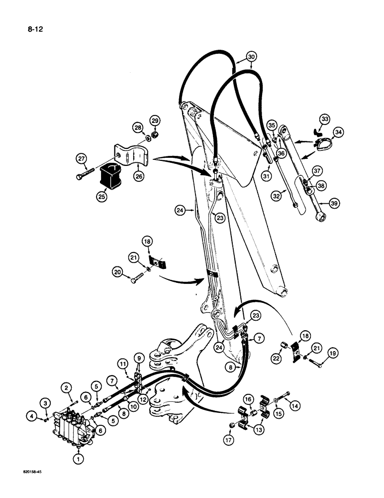 Схема запчастей Case 26D - (8-12) - BUCKET CYLINDER HYDRAULIC CIRCUIT MODELS WITHOUT EXTENDABLE DIPPER 