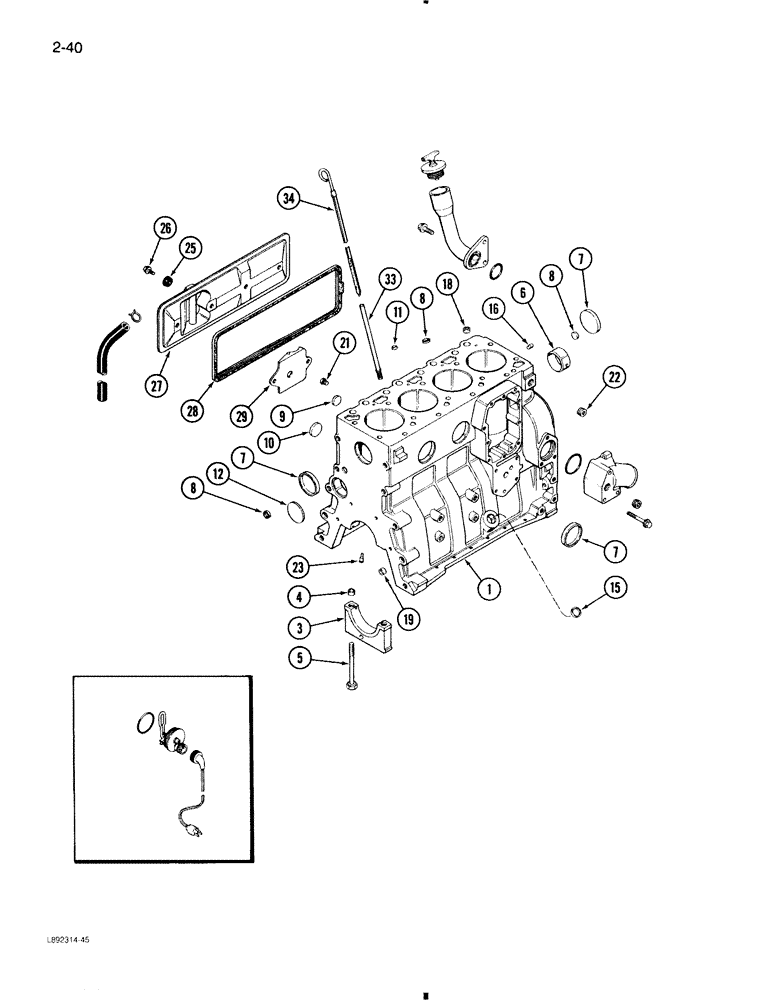 Схема запчастей Case 580K - (2-040) - CYLINDER BLOCK, 4-390 ENGINE (02) - ENGINE