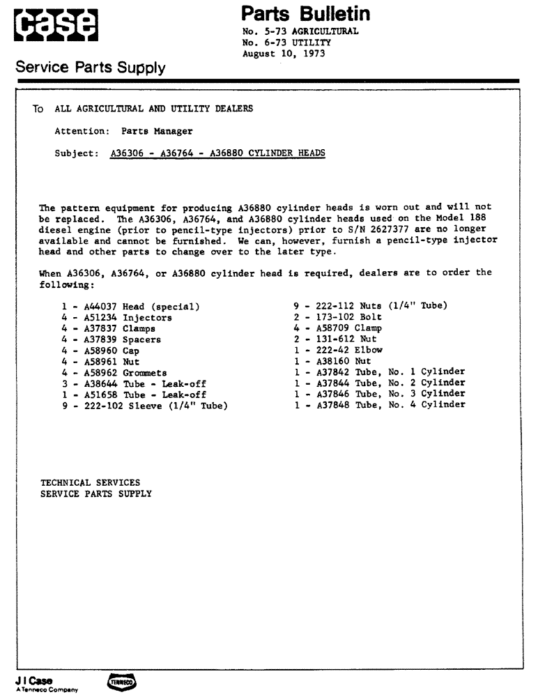 Схема запчастей Case 430CK - (001D) - SERVICE PARTS SUPPLY 