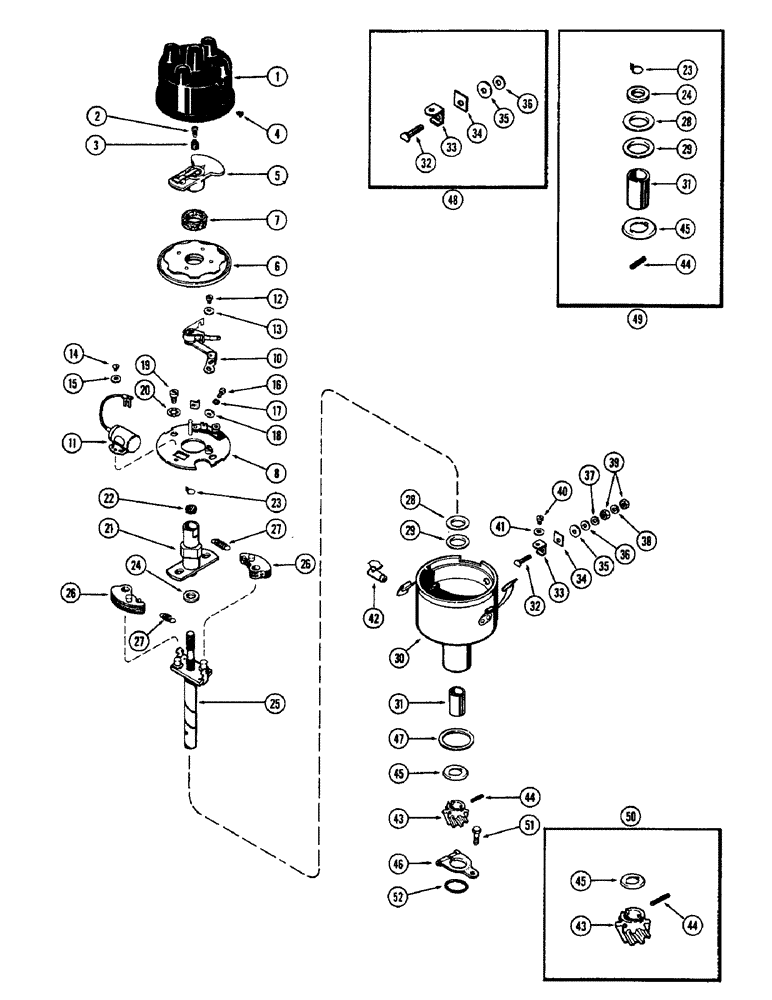 Схема запчастей Case 580 - (067A) - A30358 DISTRIBUTOR, (159) SPARK IGNITION ENGINE, WITHOUT TACHOMETER DRIVE (55) - ELECTRICAL SYSTEMS