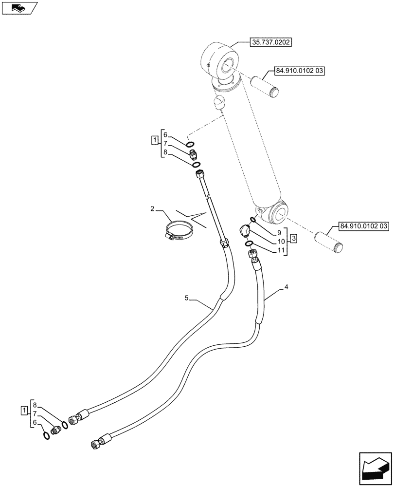 Схема запчастей Case 580SN WT - (35.737.0102) - DIPPER CYLINDER LINES (35) - HYDRAULIC SYSTEMS