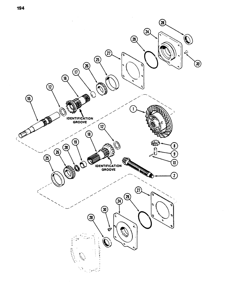 Схема запчастей Case 480D - (194) - DIFFERENTIAL, TRANSAXLE, PRIOR TO TRANSMISSION S/N 16270319 (27) - REAR AXLE SYSTEM