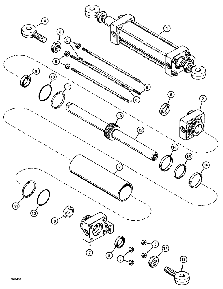 Схема запчастей Case 580SL - (5-12) - STEERING CYLINDER, TWO WHEEL DRIVE FRONT AXLE (05) - STEERING