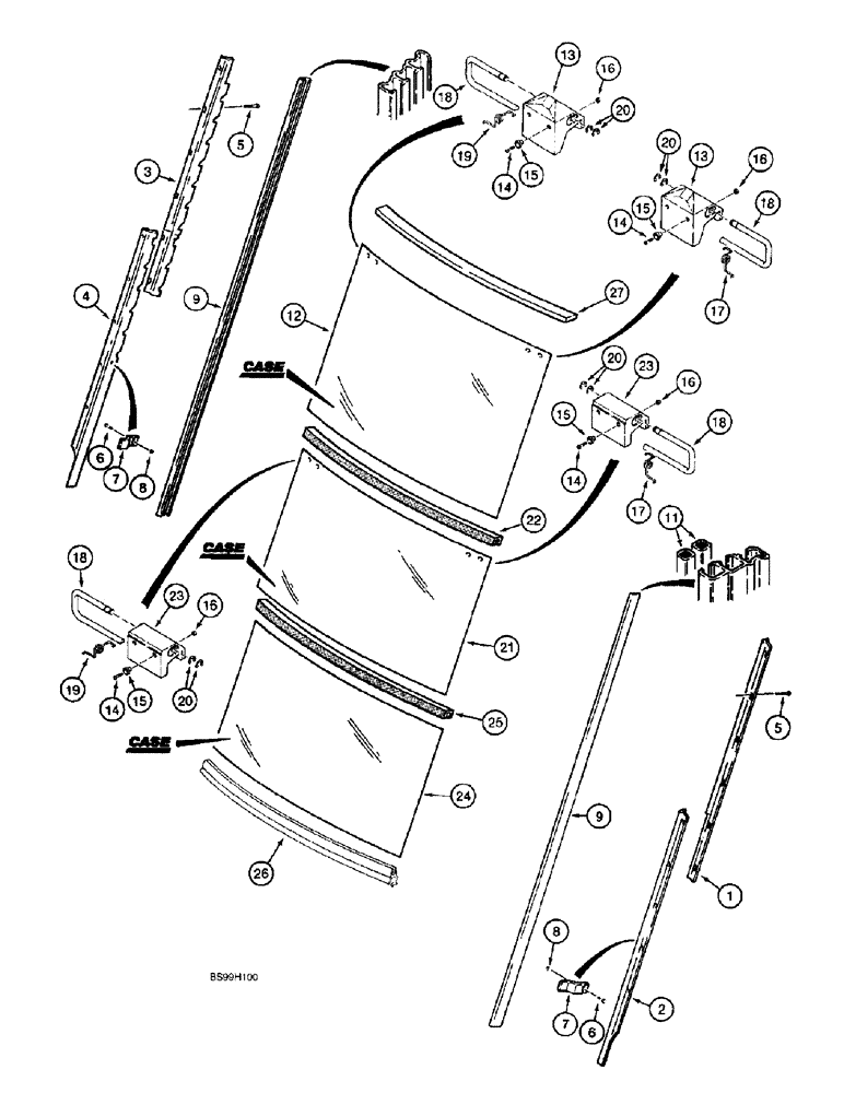 Схема запчастей Case 590SL - (9-79) - CAB REAR WINDOW (09) - CHASSIS/ATTACHMENTS