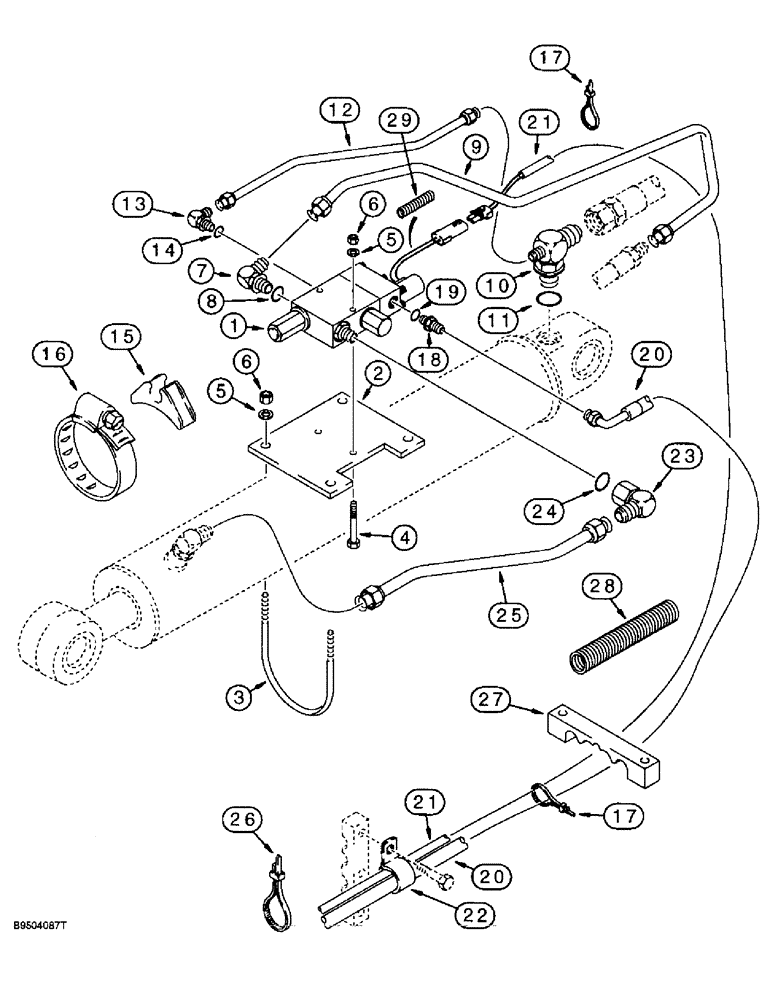 Схема запчастей Case 590SL - (8-076) - BACKHOE BOOM LOCK HYDRAULIC, AND ELECTRICAL CIRCUIT, AT BOOM CYLINDER (08) - HYDRAULICS