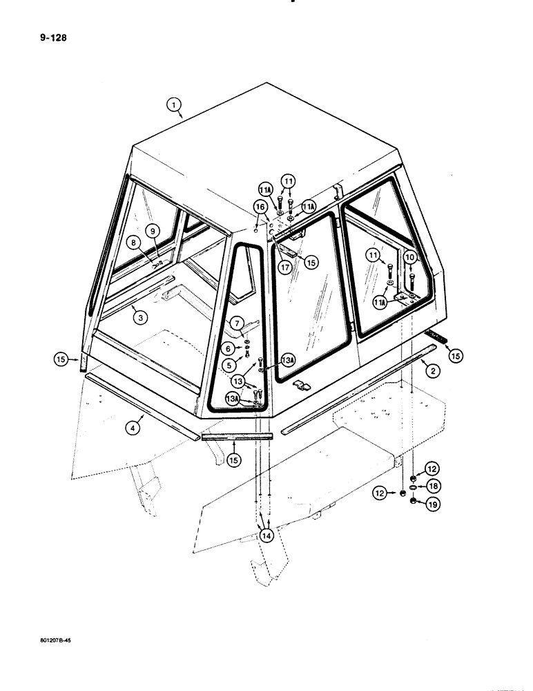 Схема запчастей Case 480E - (9-128) - ROPS CAB AND MOUNTING PARTS, 480E MODELS ONLY (09) - CHASSIS/ATTACHMENTS