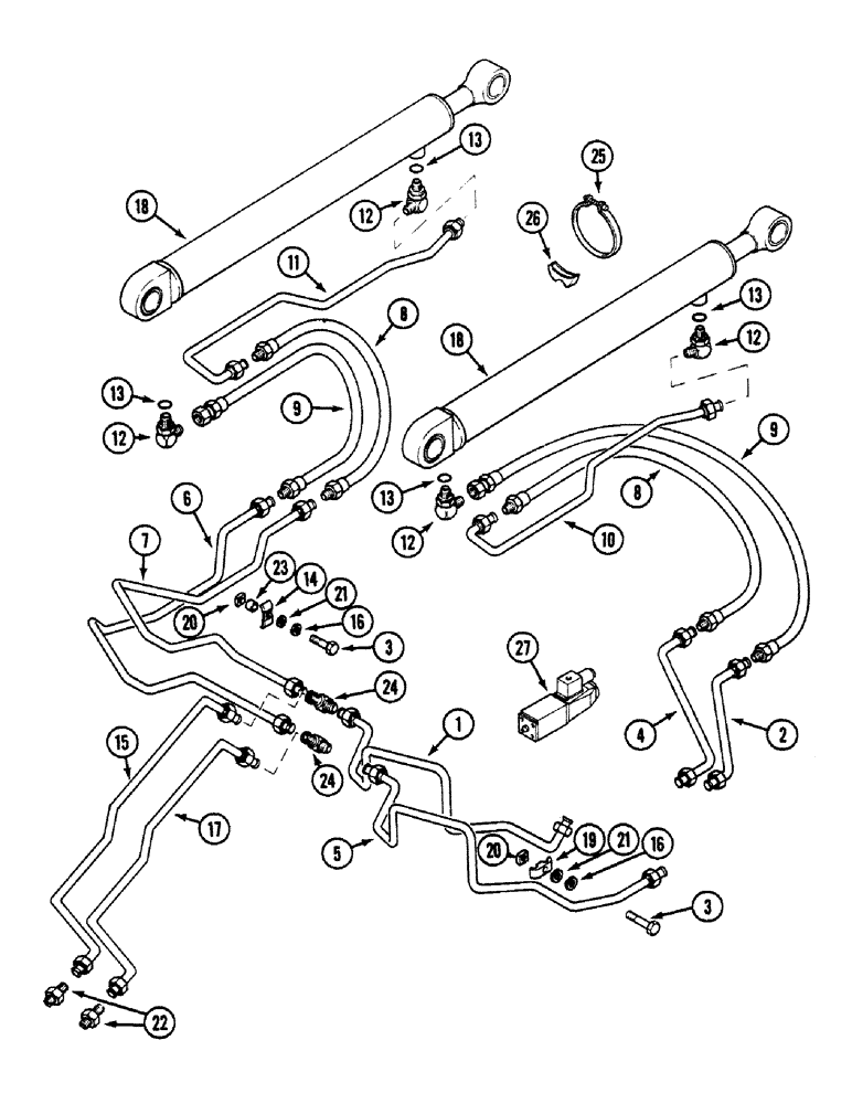 Схема запчастей Case 580SK - (8-044) - LOADER LIFT CYLINDER CIRCUIT, PRESTIGE VERSION, UP TO S/N JJH0046381 (08) - HYDRAULICS