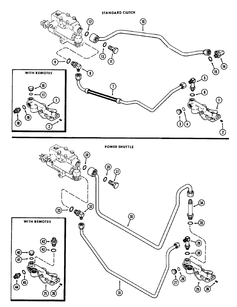 Схема запчастей Case 580 - (139A) - ADAPTER COVER & LINES, STANDARD CLUTCH, POWER SHUTTLE (21) - TRANSMISSION