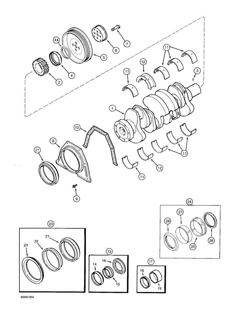 Схема запчастей Case 480F LL - (2-36) - CRANKSHAFT, 4-390 ENGINE (02) - ENGINE