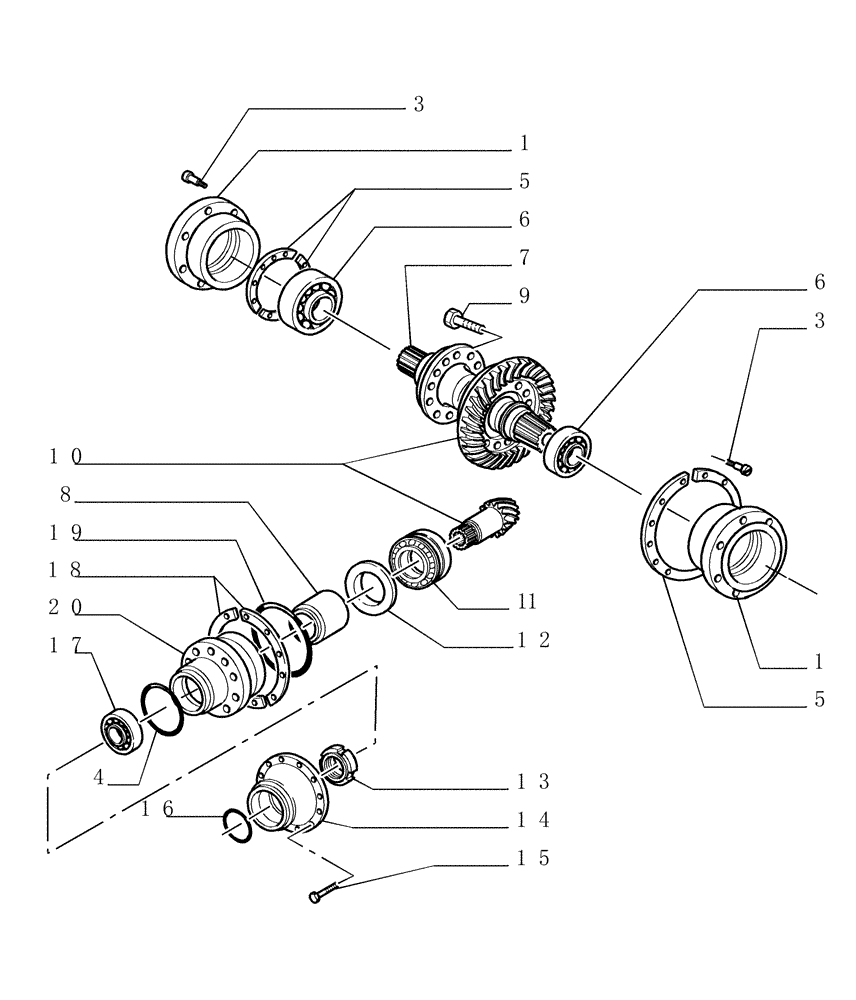 Схема запчастей Case 1850K - (1.266[03]) - REAR TRANSMISSION - BEVEL GEAR SET Hydrostatic Transmission