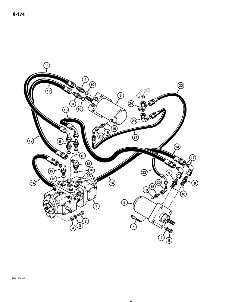 Схема запчастей Case 1825 - (8-174) - HYDROSTATIC DRIVE HYDRAULIC CIRCUIT TANDEM PUMP TO HYDRAULIC DRIVE MOTORS (08) - HYDRAULICS