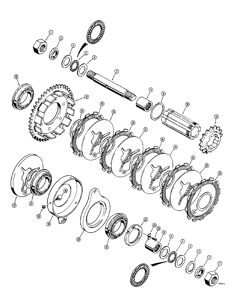 Схема запчастей Case 1700-SERIES - (130) - MULTIPLE DISC CLUTCH AND SHAFT ASSEMBLY, STEARNS CLUTCH USE SERIAL NO. 9816818 AND AFTER (18) - CLUTCH