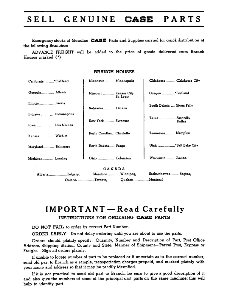 Схема запчастей Case 256 - (002) - SELL GENUINE CASE PARTS (00) - GENERAL