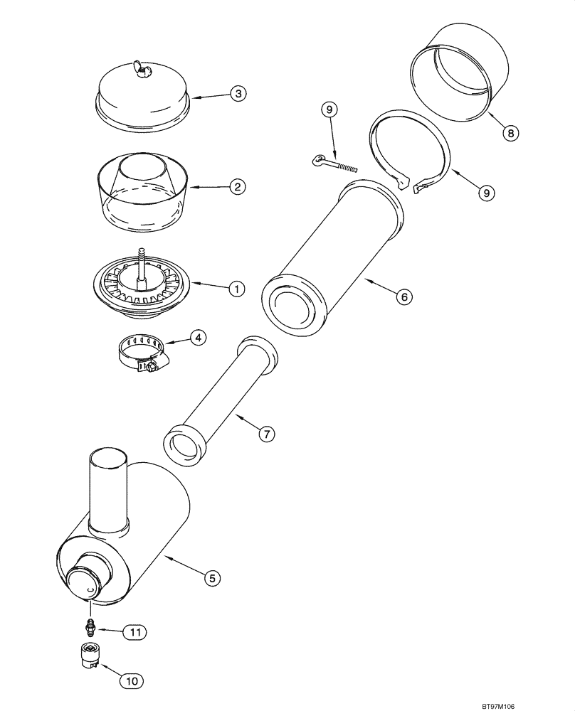 Схема запчастей Case 580M - (02-06) - AIR CLEANER - PRECLEANER ASSY (MODELS WITH TURBOCHARGED ENGINE) (02) - ENGINE