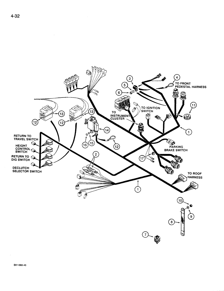 Схема запчастей Case 621 - (4-32) - MAIN CANOPY HARNESS, TRANSMISSION CONTROL, P.I.N. JAK0027512 AND AFTER (04) - ELECTRICAL SYSTEMS