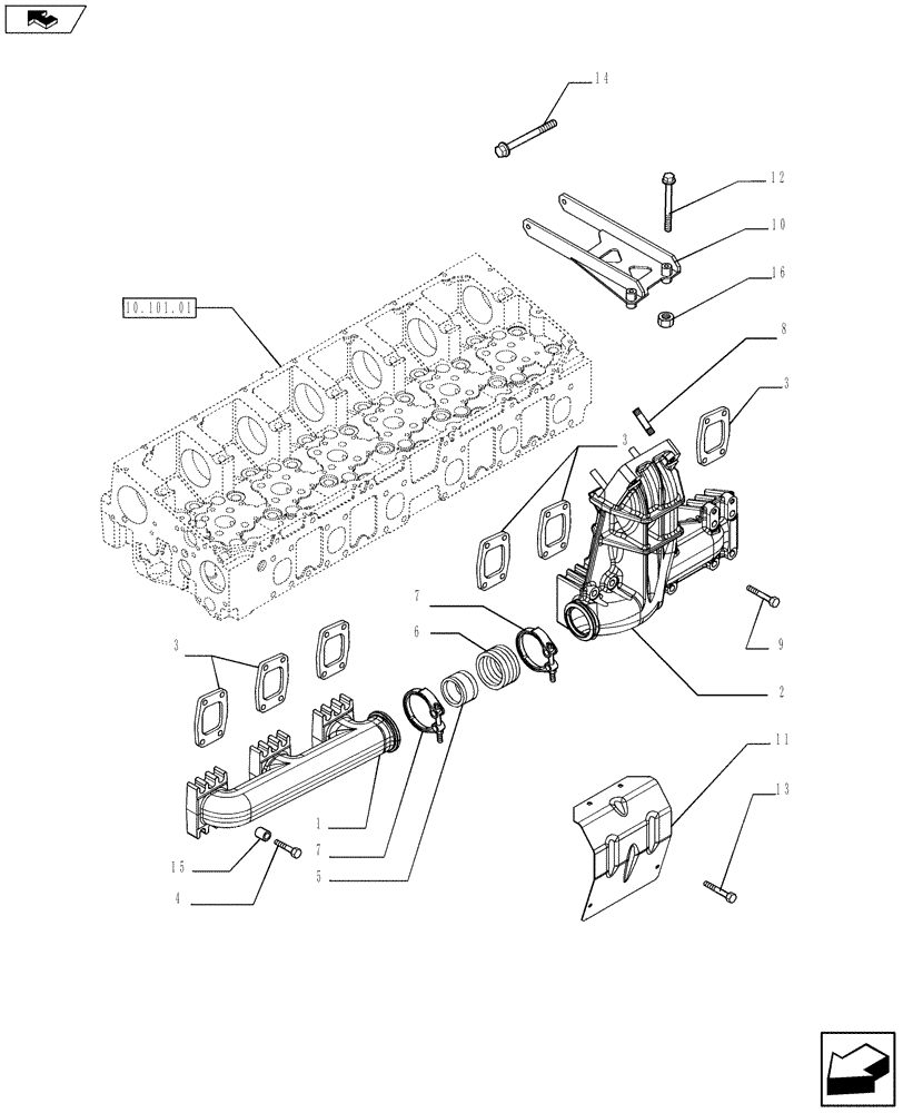 Схема запчастей Case F2CFE614A A013 - (10.254.05) - EXHAUST MANIFOLD (5801400727) (01) - ENGINE