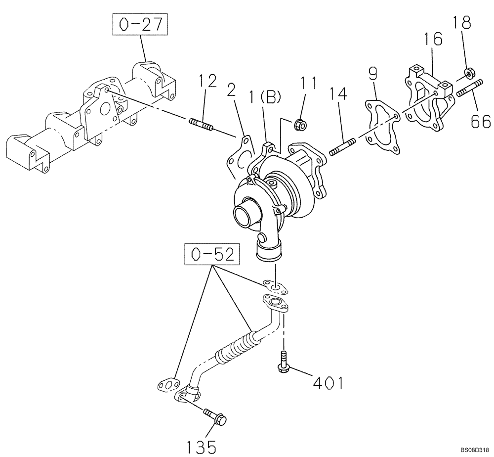 Схема запчастей Case CX75SR - (02-22) - TURBOCHARGER (02) - ENGINE