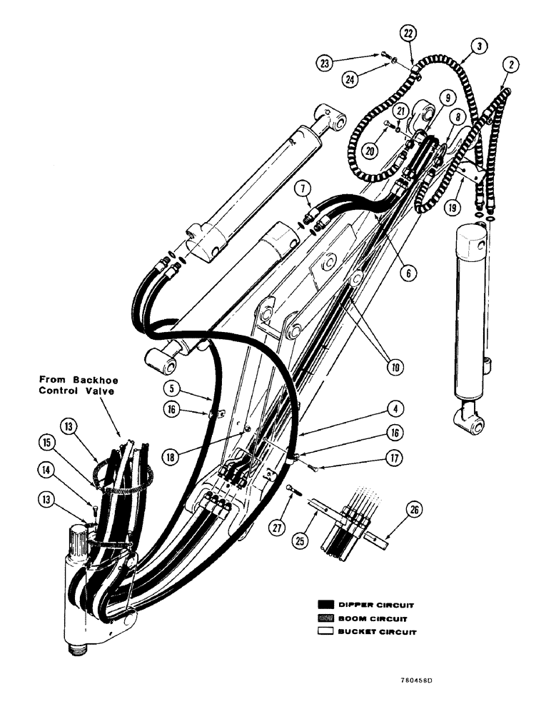 Схема запчастей Case FH4 - (3-22) - BACKHOE BOOM, DIPPER, BUCKET HYDRAULIC SYSTEM (35) - HYDRAULIC SYSTEMS