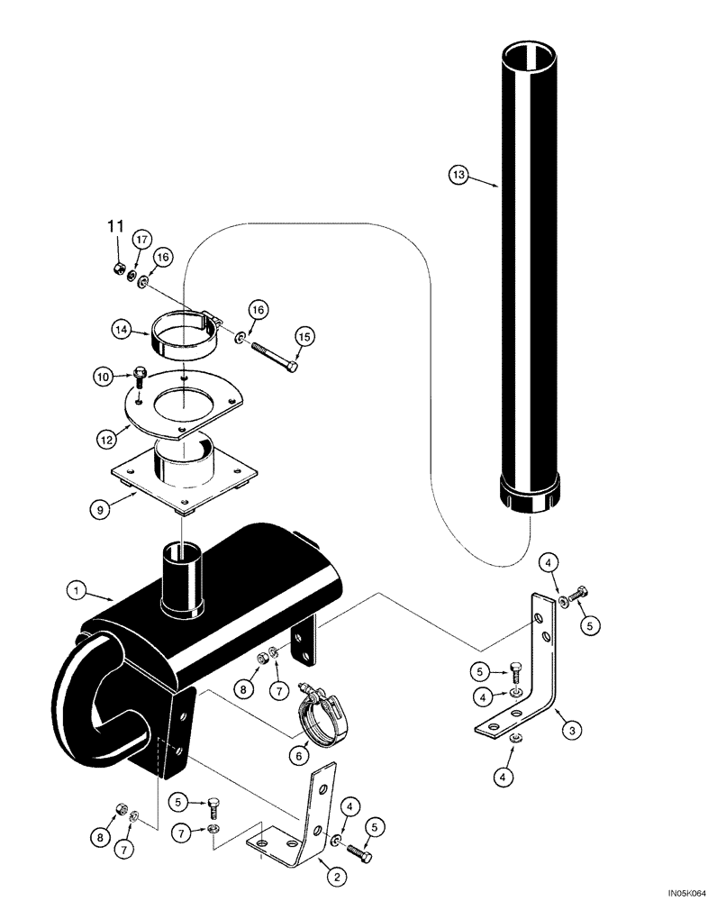 Схема запчастей Case 550H-IND - (02-08) - MUFFLER - EXHAUST SYSTEM, MODELS WITH TURBOCHARGER (02) - ENGINE