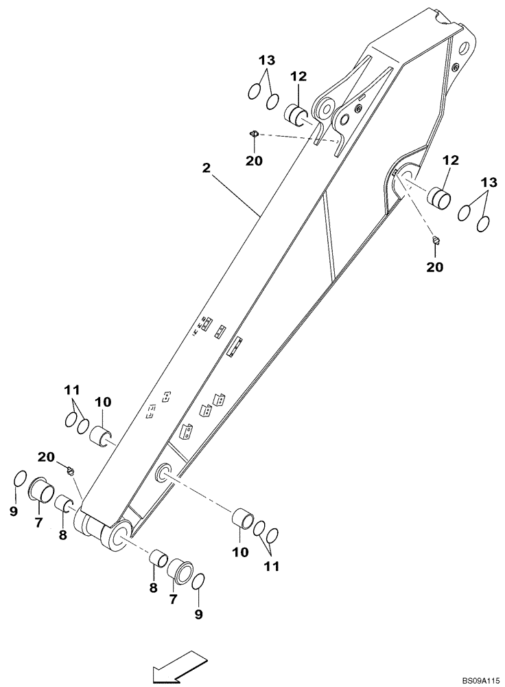 Схема запчастей Case CX210B - (09-57) - ARM (2.40 M) - SHORT (09) - CHASSIS/ATTACHMENTS