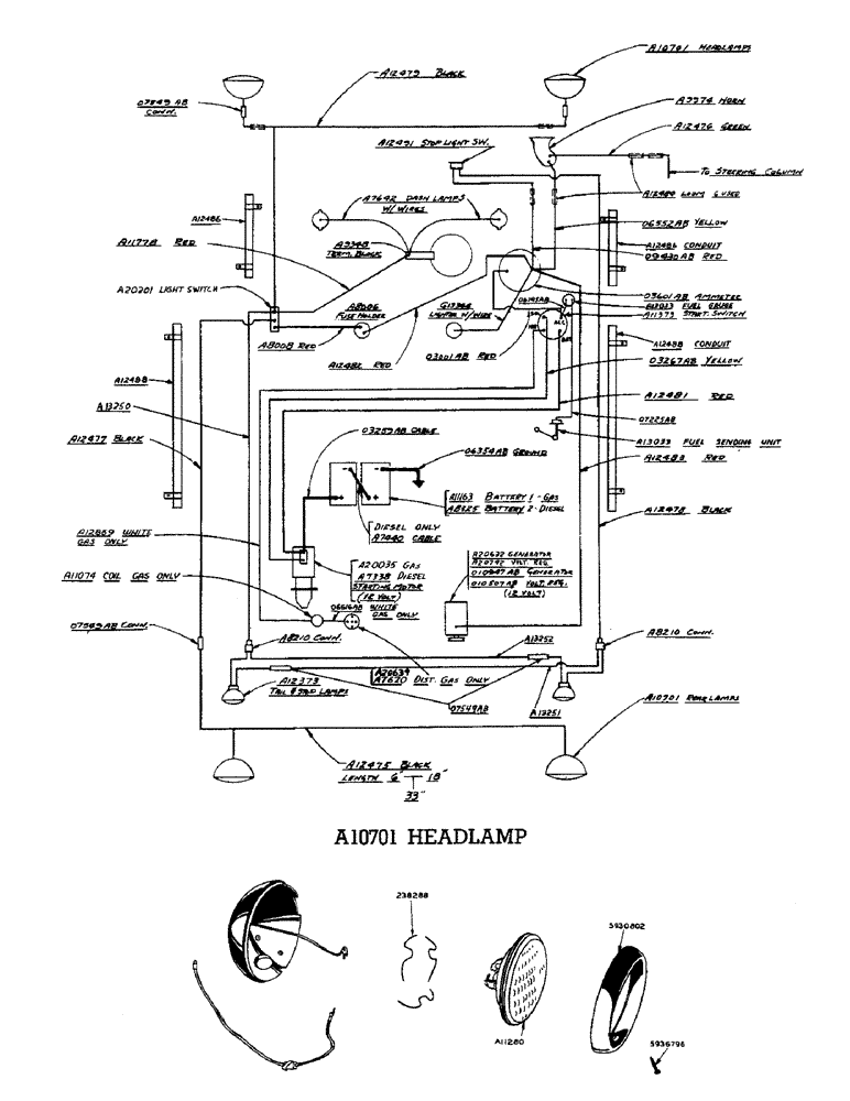 Схема запчастей Case W9 - (062) - ELECTRICAL SYSTEM, A10701 HEADLAMP (04) - ELECTRICAL SYSTEMS