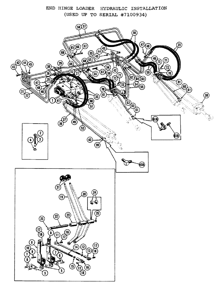 Схема запчастей Case 1000C - (202) - END HINGE LOADER HYDRAULIC INSTALLATION, USED UP TO SERIAL NUMBER 7100934, LEVER AND VALVE SYSTEM (05) - UPPERSTRUCTURE CHASSIS