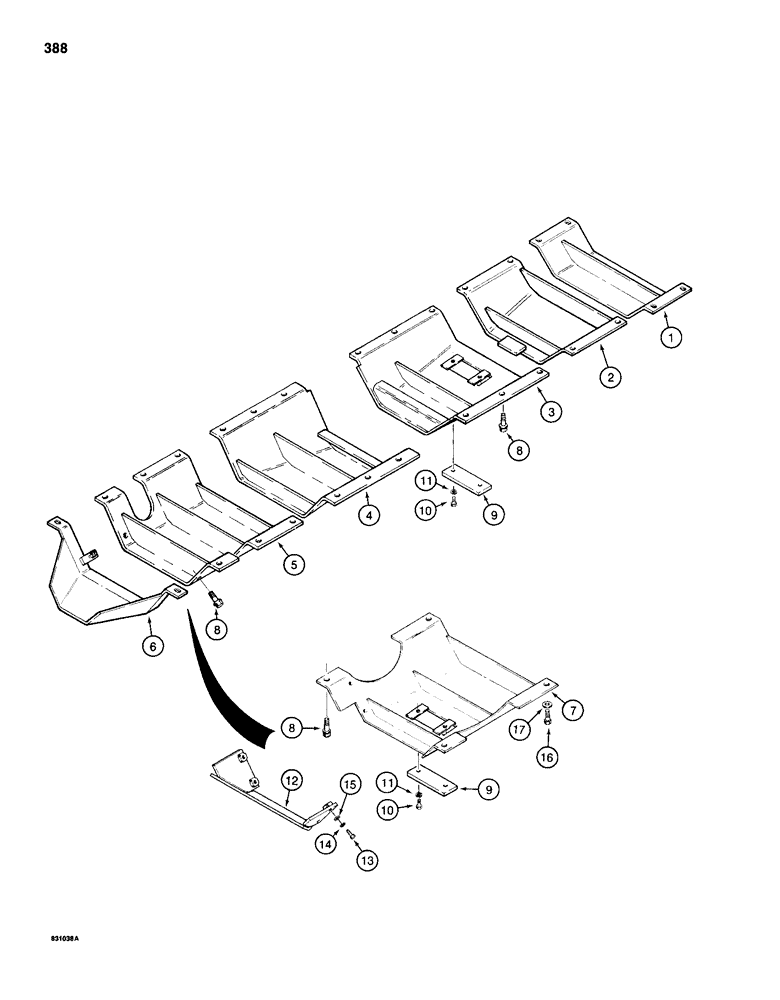 Схема запчастей Case 1150D - (388) - UNDERCARRIAGE GUARDS, DOZER AND DRAWBAR MODELS (09) - CHASSIS/ATTACHMENTS