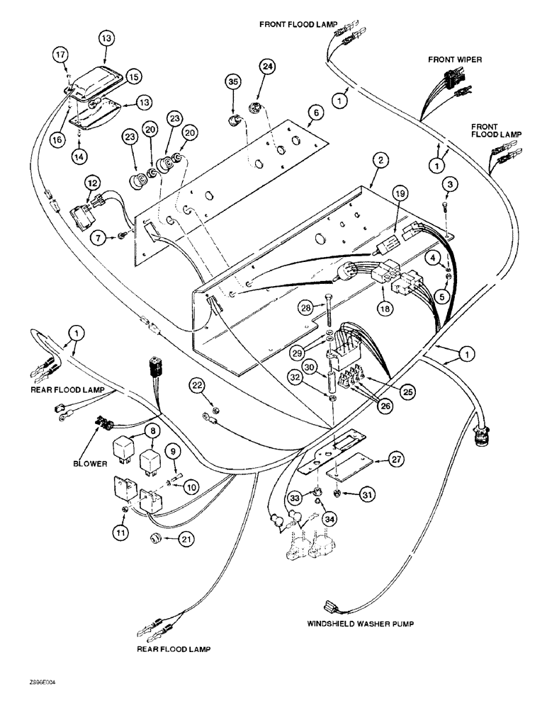 Схема запчастей Case 1150E - (4-52) - CAB CONTROL PANEL, WIRING, AND DOME LAMP, MODELS W/O AIR CONDITIONING (04) - ELECTRICAL SYSTEMS