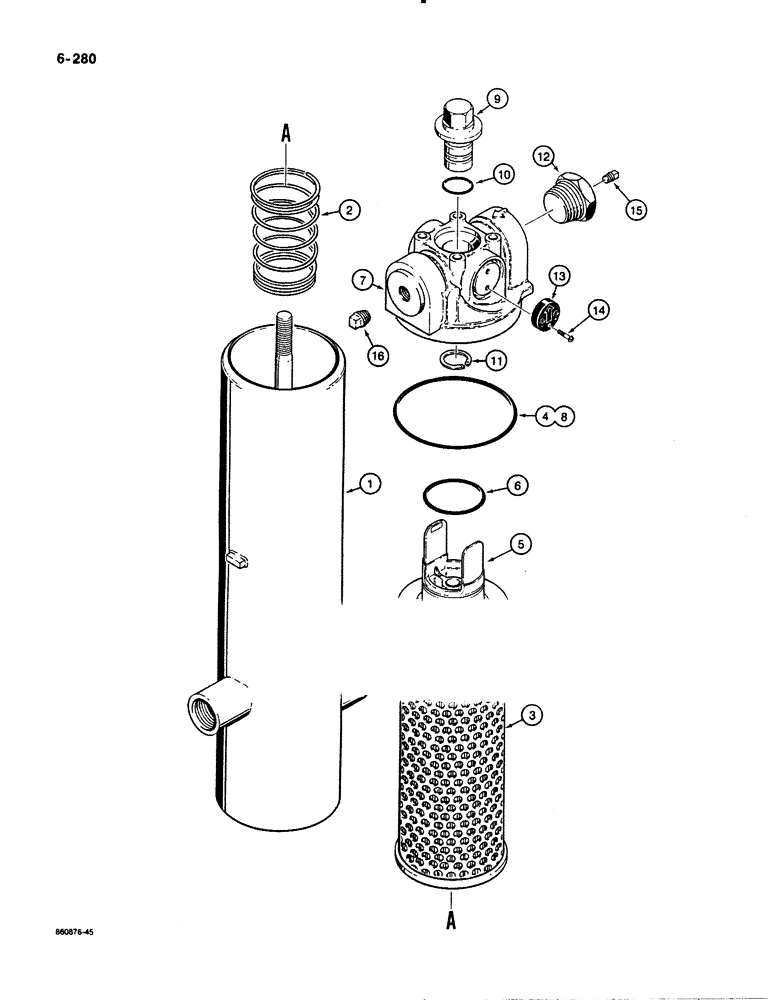 Схема запчастей Case 1455B - (6-280) - TRANSMISSION OIL FILTER, USED ON MODELS WITH TOP FILL TANKS (06) - POWER TRAIN