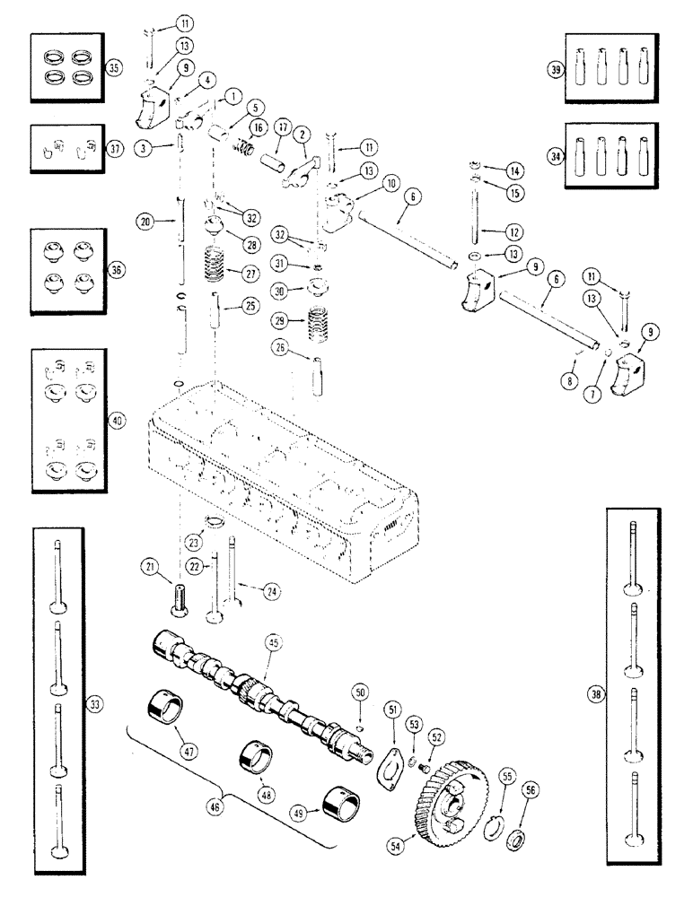 Схема запчастей Case 310G - (009C) - VALVE MECHANISM AND CAMSHAFT, (148B) SPARK IGNITION ENGINE, CYL. HEAD CASTING NO. G2088 (01) - ENGINE