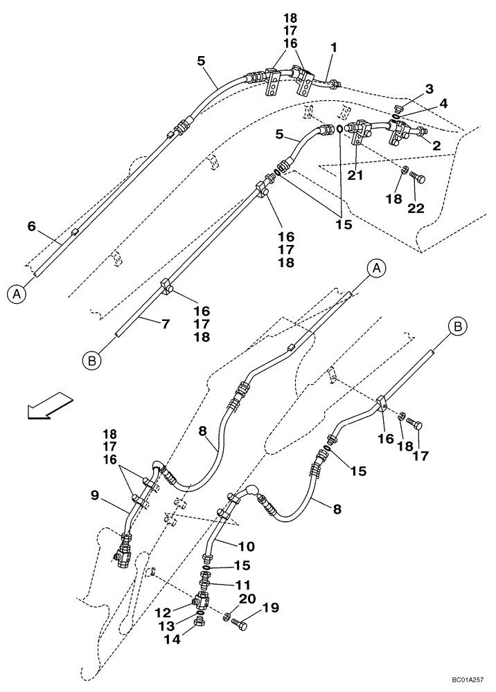 Схема запчастей Case CX210N - (08-63) - HYDRAULICS, AUXILIARY ATTACHMENT - PEDAL ACTIVATED, 3,0 M (9 FT 10 IN) ARM (08) - HYDRAULICS