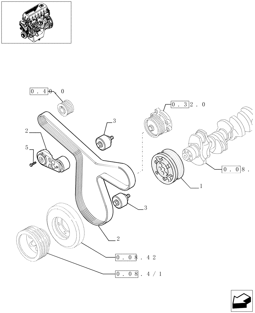 Схема запчастей Case F3BE0684A B002 - (0.08.4[01]) - PULLEY - CRANKSHAFT (504054880) 