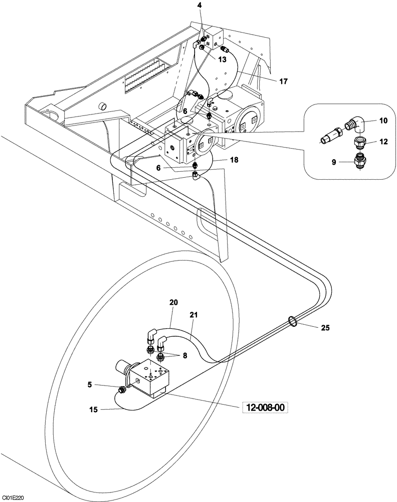 Схема запчастей Case SV210 - (10-002-00[01]) - HYDRAULIC LINES, DRUM VIBRATION (GROUP 320) (ND104262) (08) - HYDRAULICS